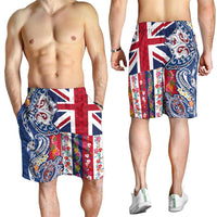 Hawaiian Manta Ray and Turtle Tribal Tattoo Shorts for Men with Hawaii Flag and Flowers LT03 - Polynesian Pride