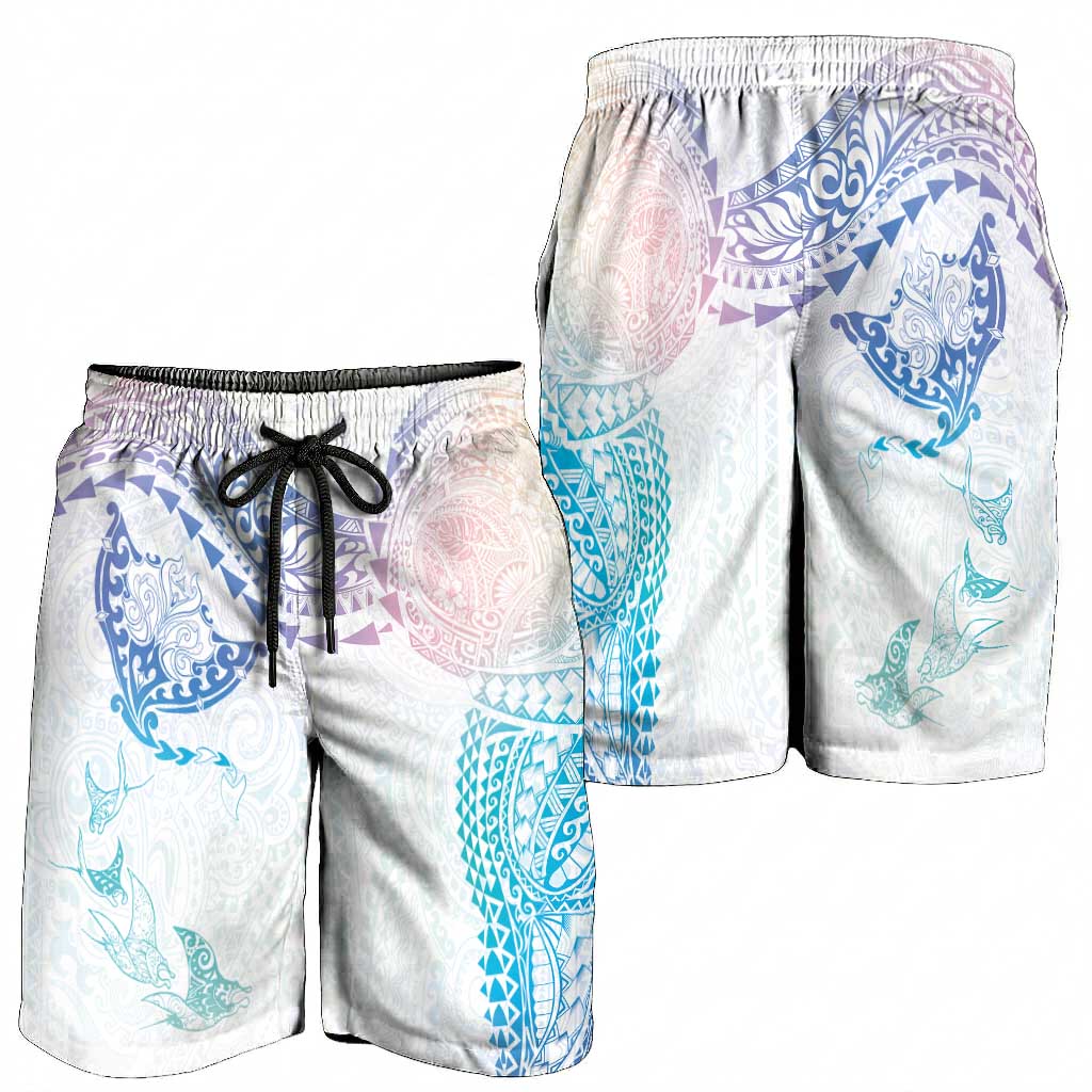 Hawaiian Manta Ray Tribal Shorts for Men Polynesian Art Motifs Sweet Pastel LT03 - Polynesian Pride