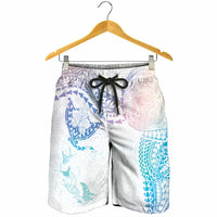 Hawaiian Manta Ray Tribal Shorts for Men Polynesian Art Motifs Sweet Pastel LT03 - Polynesian Pride