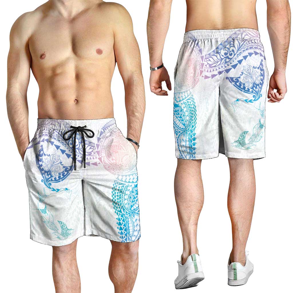 Hawaiian Manta Ray Tribal Shorts for Men Polynesian Art Motifs Sweet Pastel LT03 - Polynesian Pride
