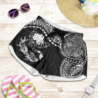 Hawaiian Manta Ray Tribal Shorts for Women Polynesian Art Motifs Black Color LT03 Black - Polynesian Pride
