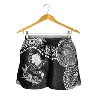 Hawaiian Manta Ray Tribal Shorts for Women Polynesian Art Motifs Black Color LT03 - Polynesian Pride