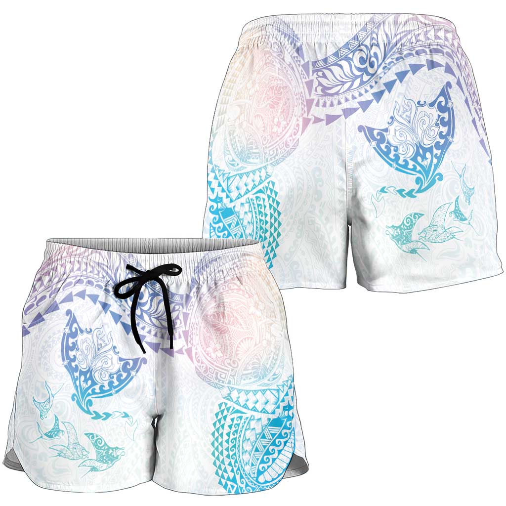 Hawaiian Manta Ray Tribal Shorts for Women Polynesian Art Motifs Sweet Pastel LT03 - Polynesian Pride