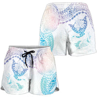 Hawaiian Manta Ray Tribal Shorts for Women Polynesian Art Motifs Sweet Pastel LT03 - Polynesian Pride