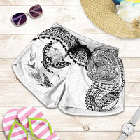 Hawaiian Manta Ray Tribal Shorts for Women Polynesian Art Motifs White Color LT03 White - Polynesian Pride