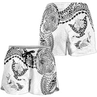 Hawaiian Manta Ray Tribal Shorts for Women Polynesian Art Motifs White Color LT03 - Polynesian Pride