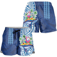 Hawaiian Mele Kalikimaka Shorts for Women Funny Santa on Whale Island with Kakau Tattoos LT03 - Polynesian Pride