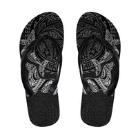 Hawaiian Monk Seal and Whale Flip Flops Kakau Tribal Pattern Grayscale LT03 Black - Polynesian Pride