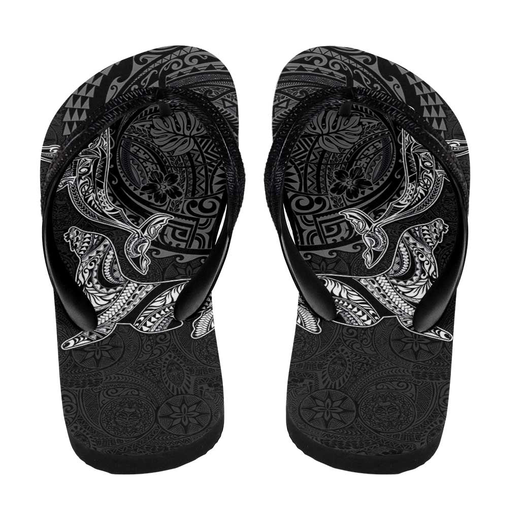 Hawaiian Monk Seal and Whale Flip Flops Kakau Tribal Pattern Grayscale LT03 - Polynesian Pride