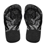 Hawaiian Monk Seal and Whale Flip Flops Kakau Tribal Pattern Grayscale LT03 - Polynesian Pride
