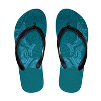 Hawaiian Monk Seal and Whale Flip Flops Kakau Tribal Pattern Teal Color
