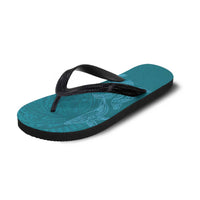 Hawaiian Monk Seal and Whale Flip Flops Kakau Tribal Pattern Teal Color