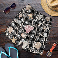 Hawaiian Ocean Seashells Shorts for Men Black Palaka Pattern