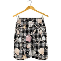 Hawaiian Ocean Seashells Shorts for Men Black Palaka Pattern