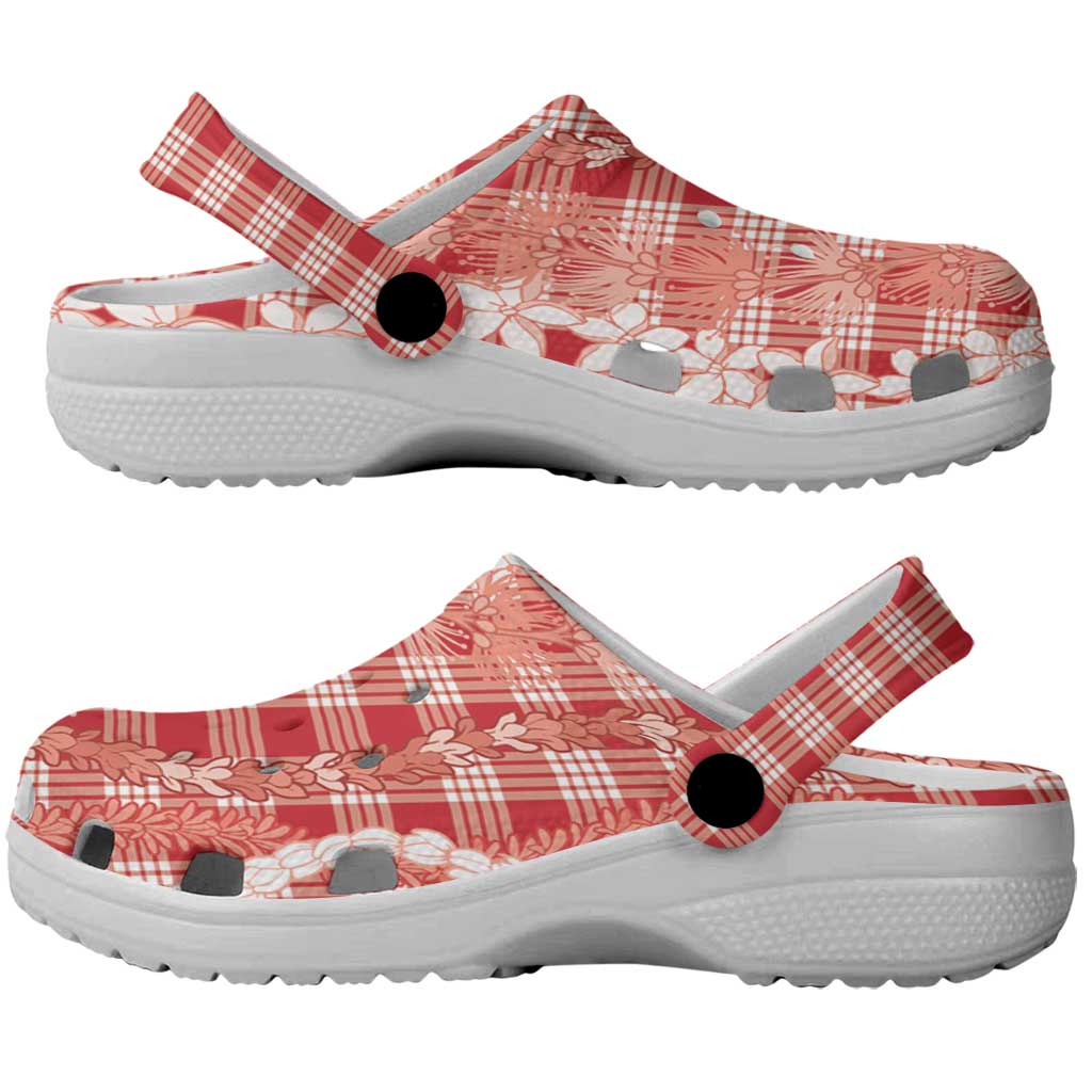 Hawaiian Ohia Lehua Lei Clogs Shoes Plaid Palaka Ulaula Pattern LT9 - Polynesian Pride