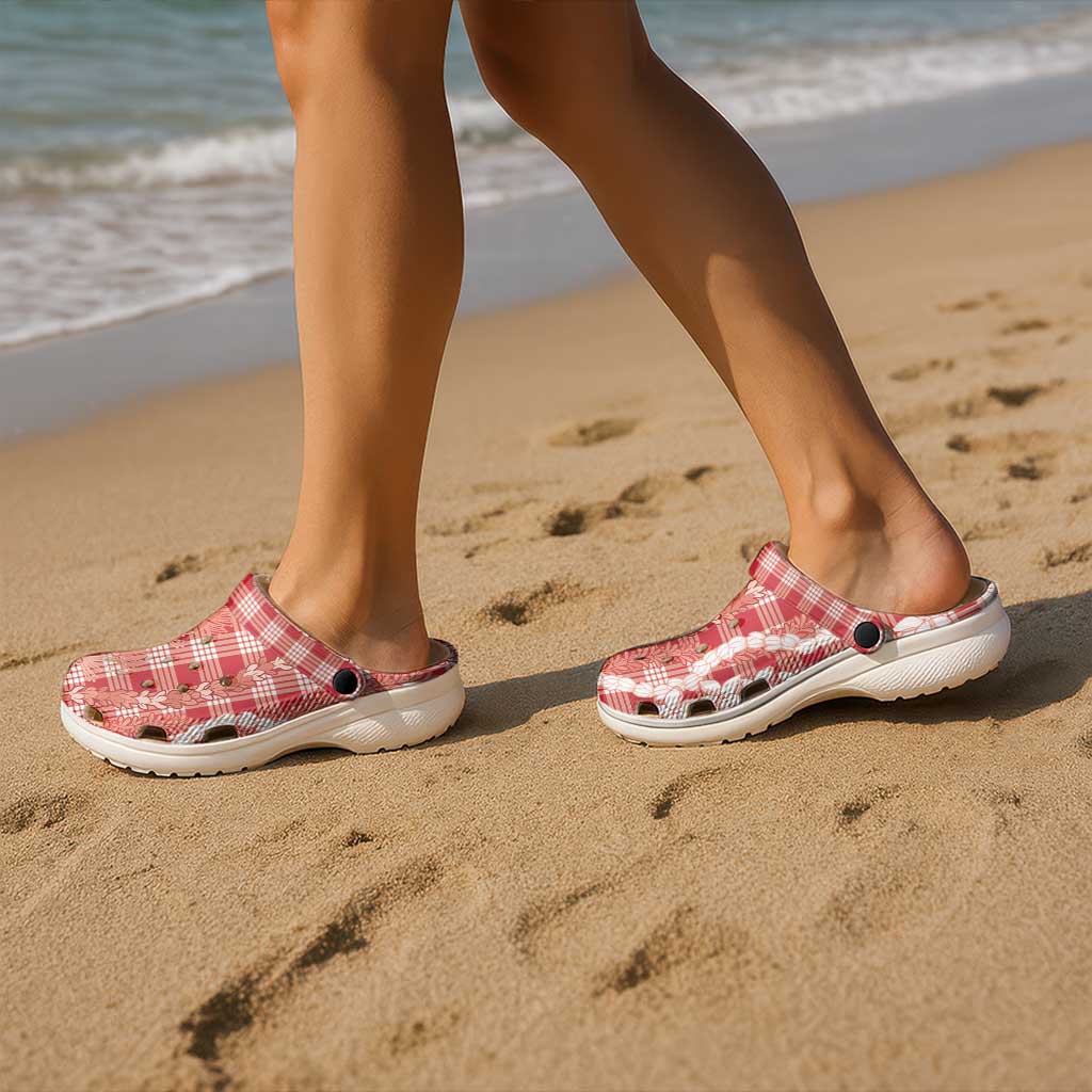 Hawaiian Ohia Lehua Lei Clogs Shoes Plaid Palaka Ulaula Pattern LT9 - Polynesian Pride
