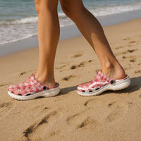 Hawaiian Ohia Lehua Lei Clogs Shoes Plaid Palaka Ulaula Pattern LT9 - Polynesian Pride