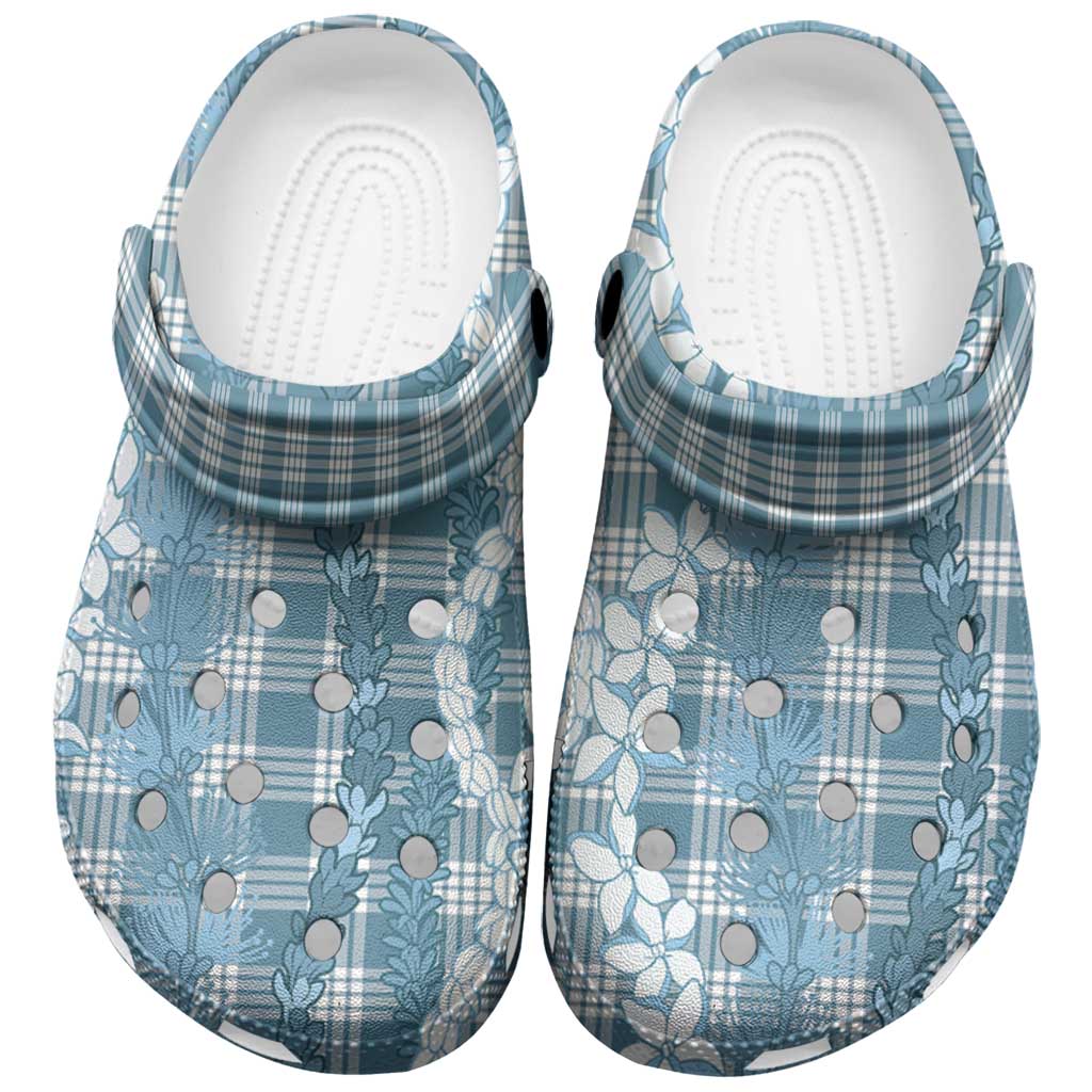 Hawaiian Ohia Lehua Lei Clogs Shoes Plaid Palaka Uliuli Omaomao Pattern LT9 Teal - Polynesian Pride