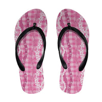 Hawaiian Ohia Lehua Lei Flip Flops Plaid Palaka Akala Pattern - Polynesian Pride