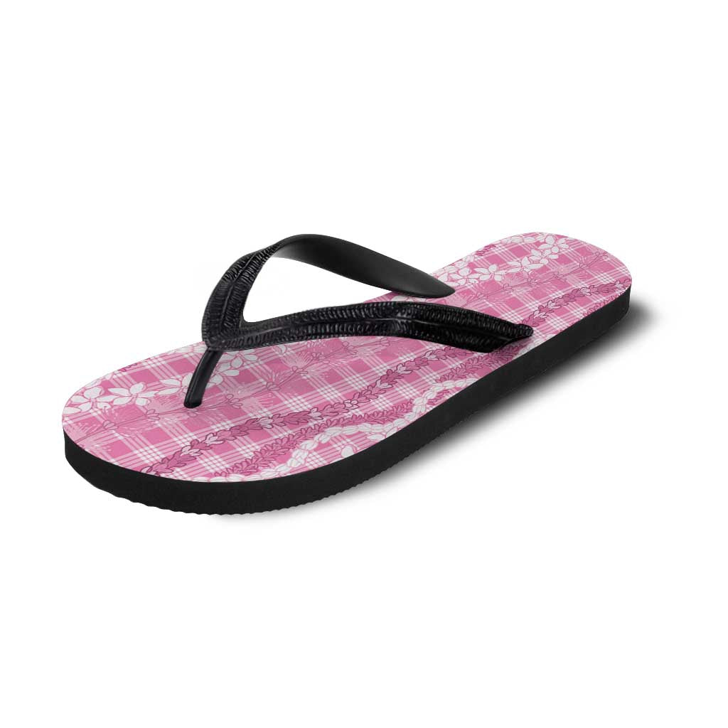 Hawaiian Ohia Lehua Lei Flip Flops Plaid Palaka Akala Pattern - Polynesian Pride