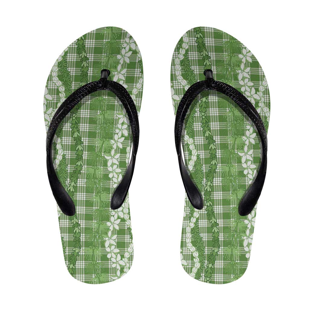 Hawaiian Ohia Lehua Lei Flip Flops Plaid Palaka Omaomao Pattern LT9 Green - Polynesian Pride