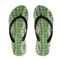 Hawaiian Ohia Lehua Lei Flip Flops Plaid Palaka Omaomao Pattern LT9 Green - Polynesian Pride