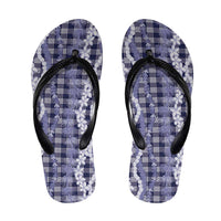 Hawaiian Ohia Lehua Lei Flip Flops Plaid Palaka Uliuli hohonu Pattern LT9 Navy - Polynesian Pride