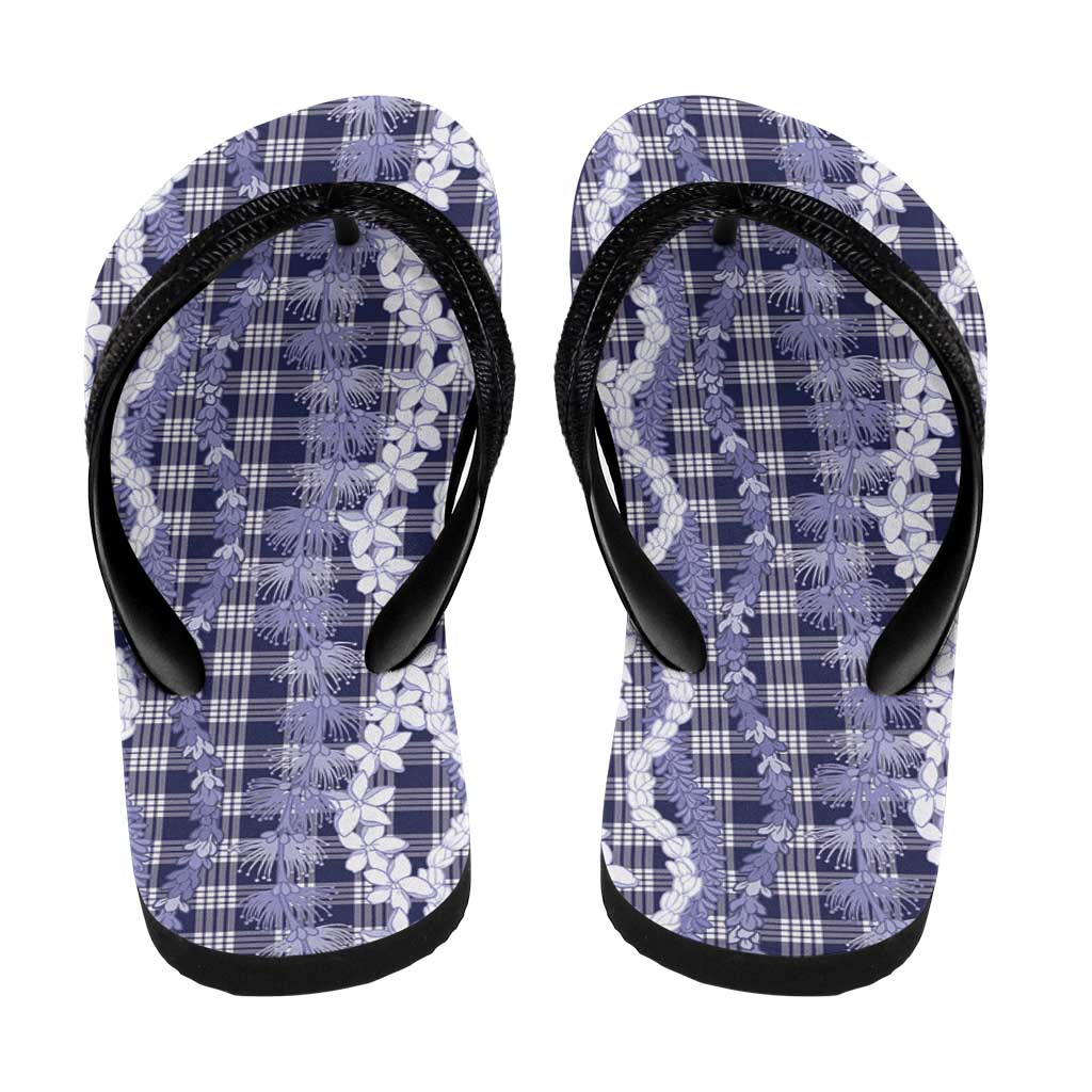 Hawaiian Ohia Lehua Lei Flip Flops Plaid Palaka Uliuli hohonu Pattern LT9 - Polynesian Pride