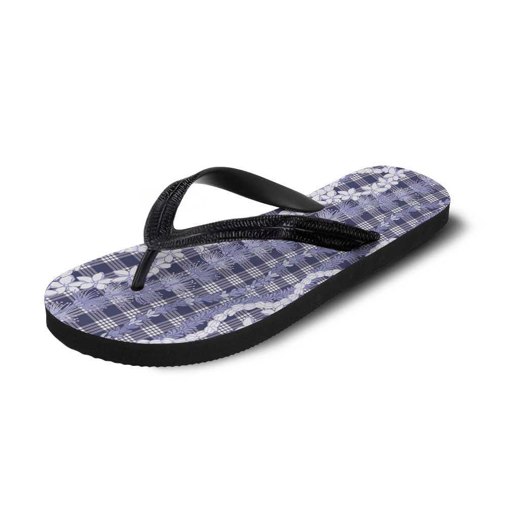 Hawaiian Ohia Lehua Lei Flip Flops Plaid Palaka Uliuli hohonu Pattern LT9 - Polynesian Pride