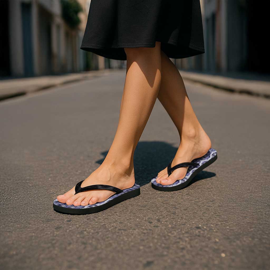 Hawaiian Ohia Lehua Lei Flip Flops Plaid Palaka Uliuli hohonu Pattern LT9 - Polynesian Pride