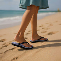 Hawaiian Ohia Lehua Lei Flip Flops Plaid Palaka Uliuli hohonu Pattern LT9 - Polynesian Pride