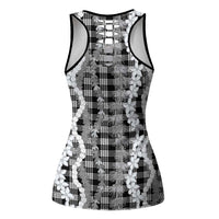 Hawaiian Ohia Lehua Lei Hollow Tank Top Plaid Palaka Eleele Pattern LT9 - Polynesian Pride