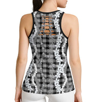 Hawaiian Ohia Lehua Lei Hollow Tank Top Plaid Palaka Eleele Pattern LT9 - Polynesian Pride