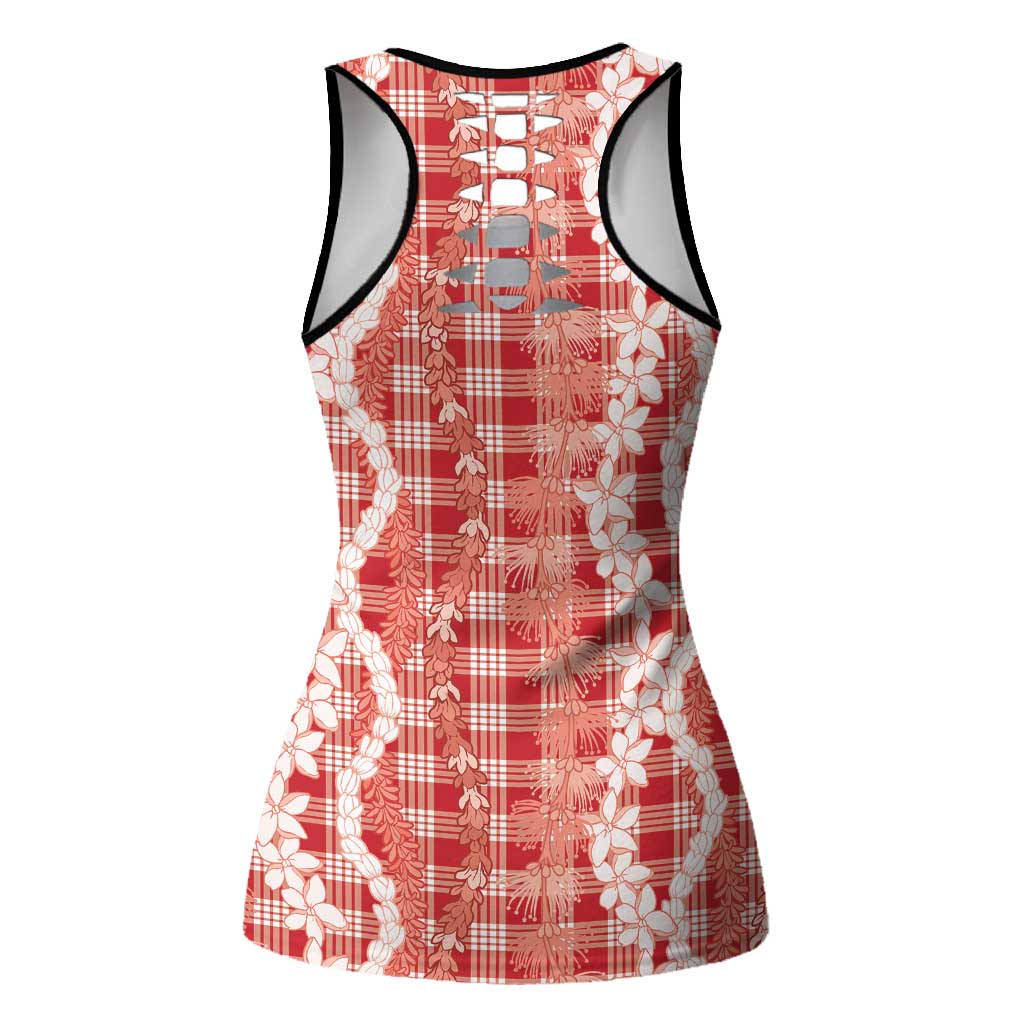 Hawaiian Ohia Lehua Lei Hollow Tank Top Plaid Palaka Ulaula Pattern - Polynesian Pride