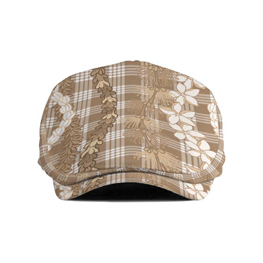 Hawaiian Ohia Lehua Lei Jeff Hat Plaid Palaka Kalaihaahaa Pattern LT9 Tan - Polynesian Pride