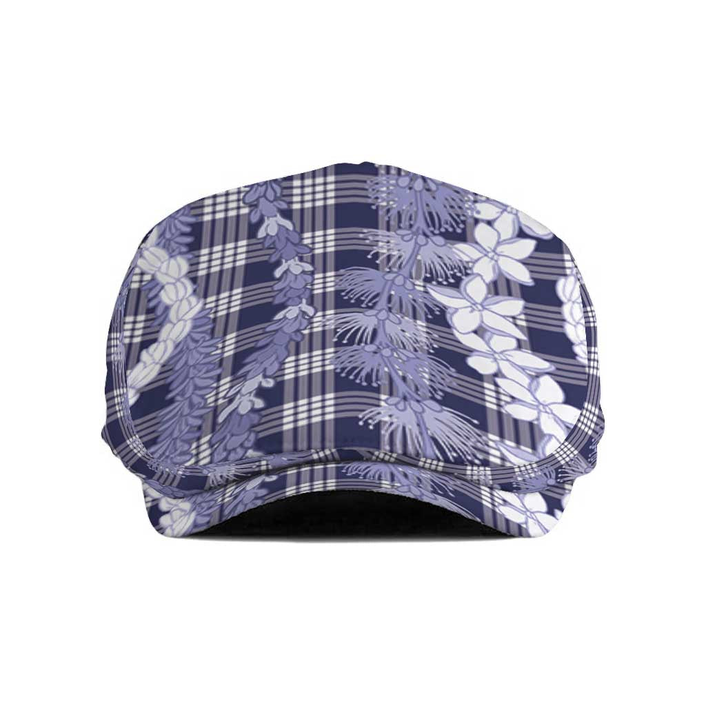 Hawaiian Ohia Lehua Lei Jeff Hat Plaid Palaka Uliuli hohonu Pattern LT9 Navy - Polynesian Pride