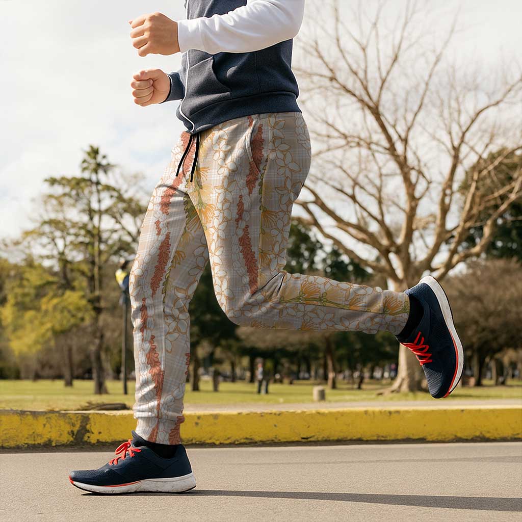 Hawaiian Ohia Lehua Lei Jogger Pants Plaid Palaka Ahiehie Pattern - Polynesian Pride