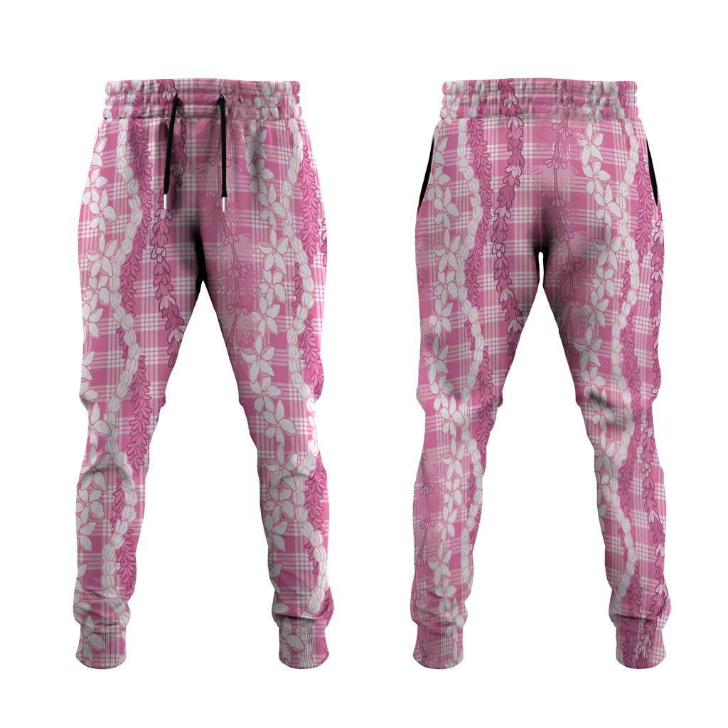 Hawaiian Ohia Lehua Lei Jogger Pants Plaid Palaka Akala Pattern LT9 Pink - Polynesian Pride