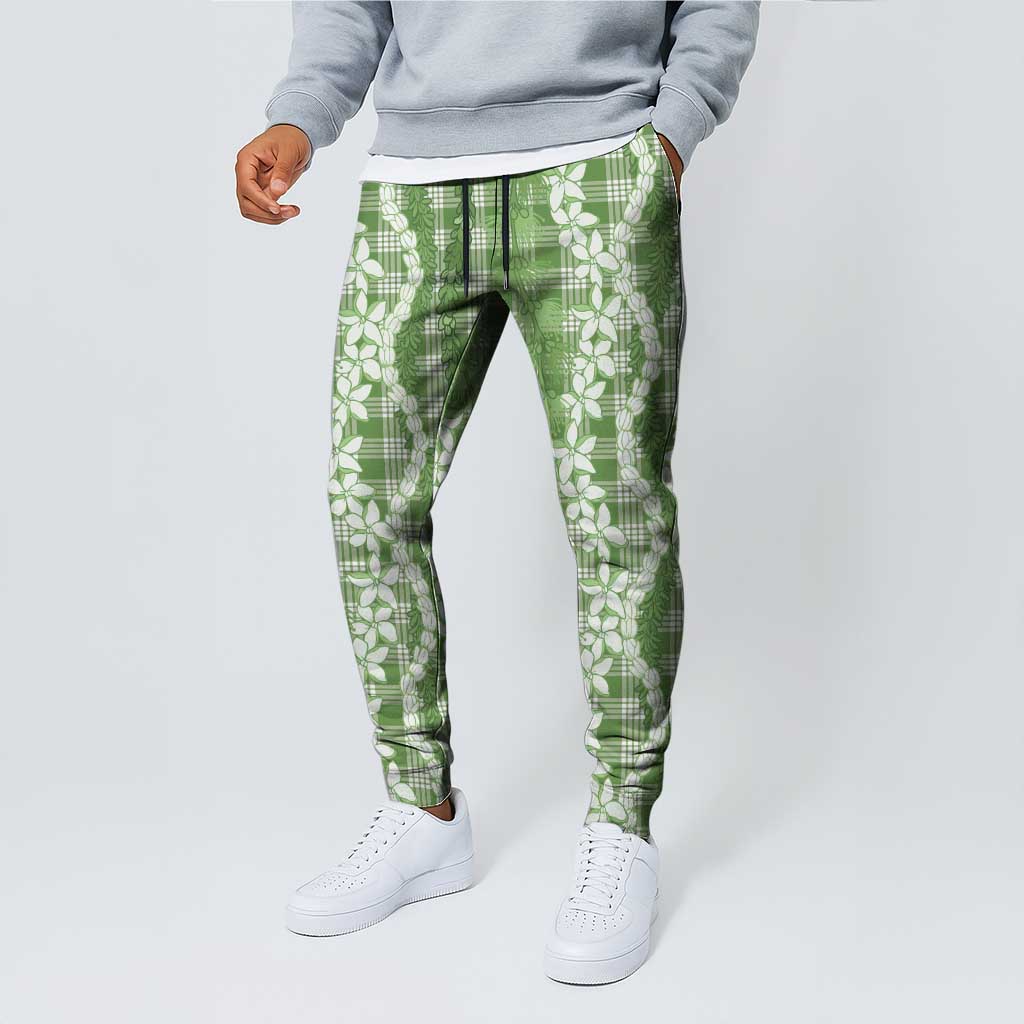 Hawaiian Ohia Lehua Lei Jogger Pants Plaid Palaka Omaomao Pattern - Polynesian Pride