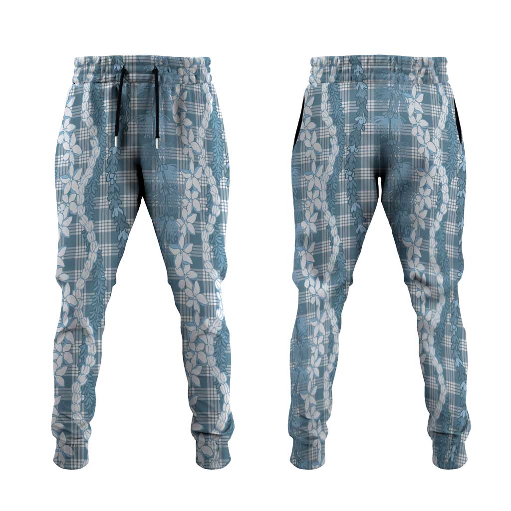 Hawaiian Ohia Lehua Lei Jogger Pants Plaid Palaka Uliuli Omaomao Pattern LT9 Teal - Polynesian Pride