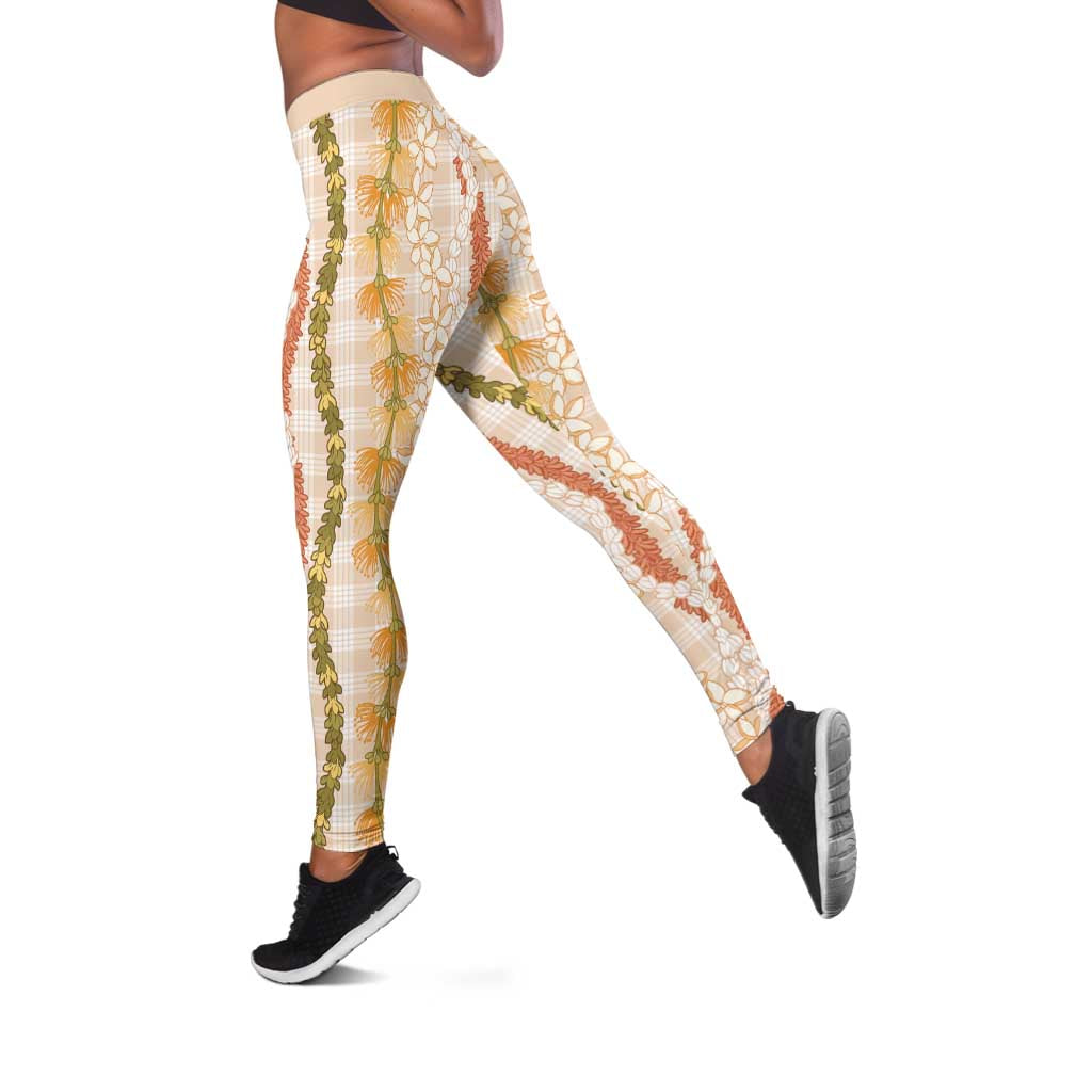 Hawaiian Ohia Lehua Lei Leggings Plaid Palaka Ahiehie Pattern - Polynesian Pride