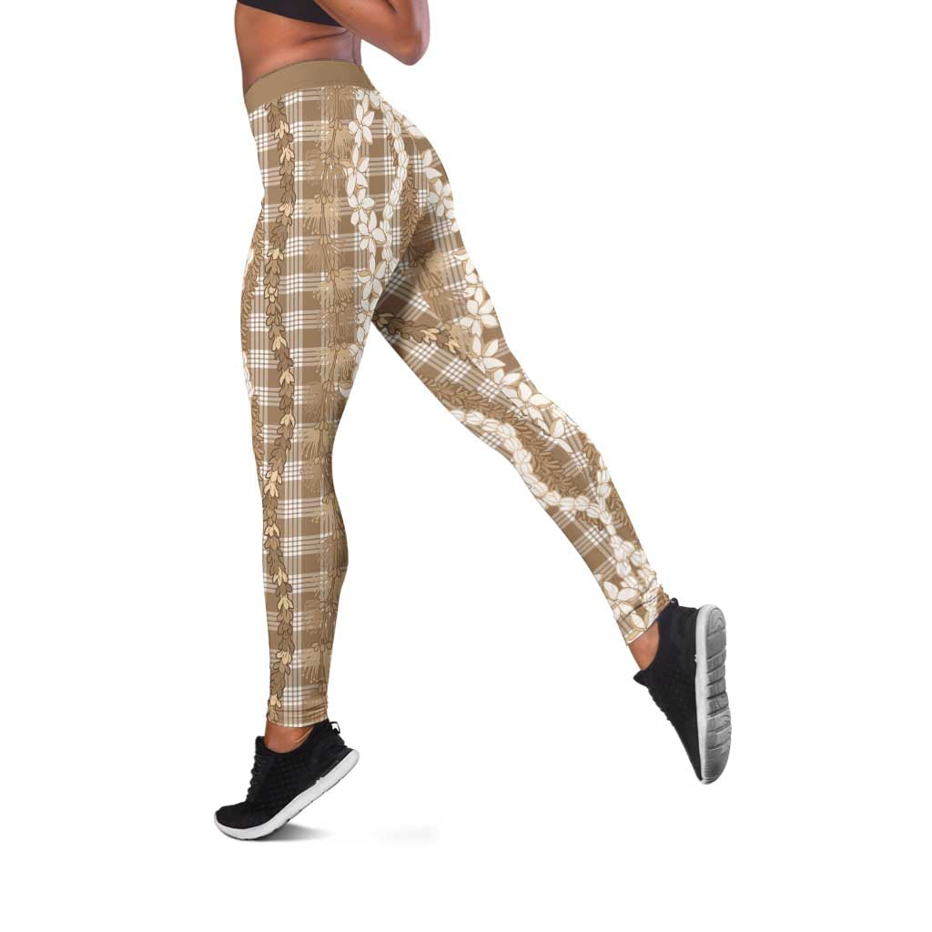 Hawaiian Ohia Lehua Lei Leggings Plaid Palaka Kalaihaahaa Pattern - Polynesian Pride