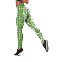 Hawaiian Ohia Lehua Lei Leggings Plaid Palaka Omaomao Pattern LT9 Green - Polynesian Pride