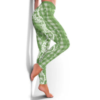 Hawaiian Ohia Lehua Lei Leggings Plaid Palaka Omaomao Pattern LT9 - Polynesian Pride