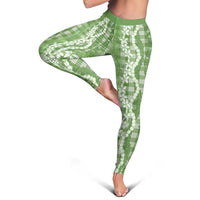 Hawaiian Ohia Lehua Lei Leggings Plaid Palaka Omaomao Pattern LT9 - Polynesian Pride
