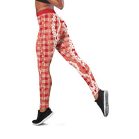 Hawaiian Ohia Lehua Lei Leggings Plaid Palaka Ulaula Pattern LT9 Red - Polynesian Pride