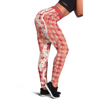 Hawaiian Ohia Lehua Lei Leggings Plaid Palaka Ulaula Pattern LT9 - Polynesian Pride