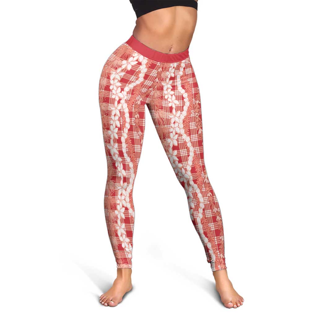 Hawaiian Ohia Lehua Lei Leggings Plaid Palaka Ulaula Pattern LT9 - Polynesian Pride