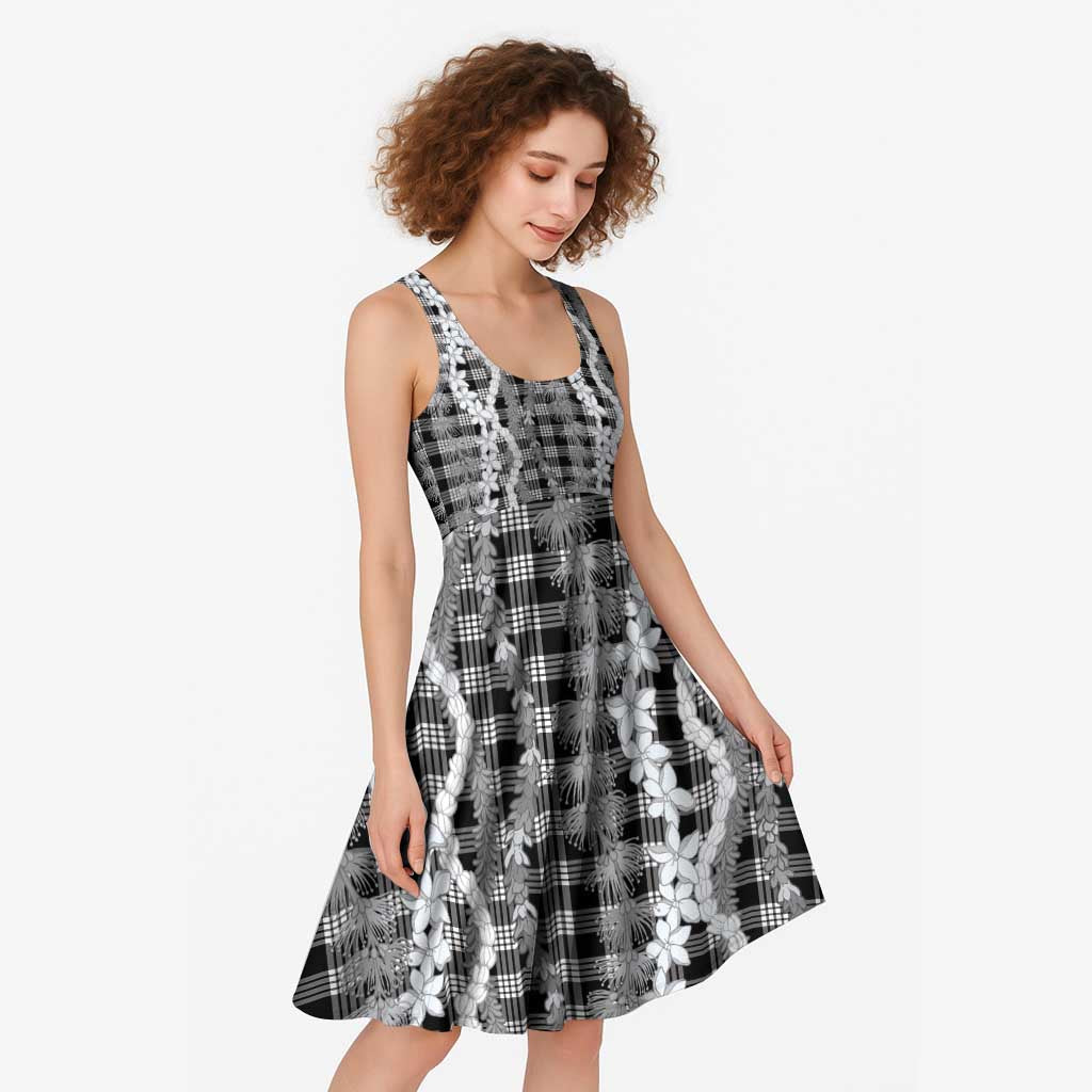 Hawaiian Ohia Lehua Lei Midi Dress Plaid Palaka Eleele Pattern - Polynesian Pride
