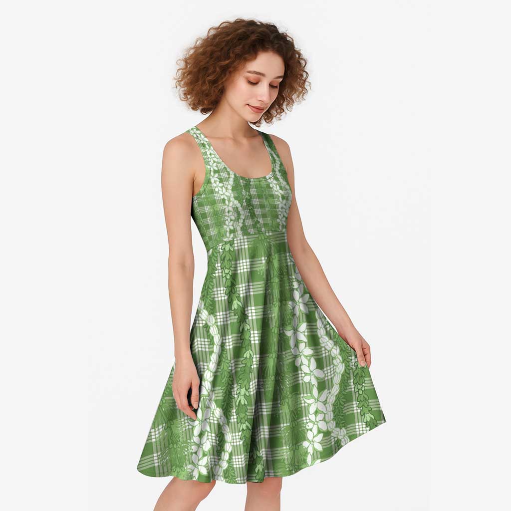 Hawaiian Ohia Lehua Lei Midi Dress Plaid Palaka Omaomao Pattern - Polynesian Pride
